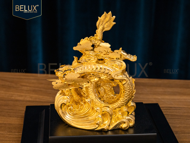 Tượng linh vật Rồng dát vàng 24k-20×16.5x24cm